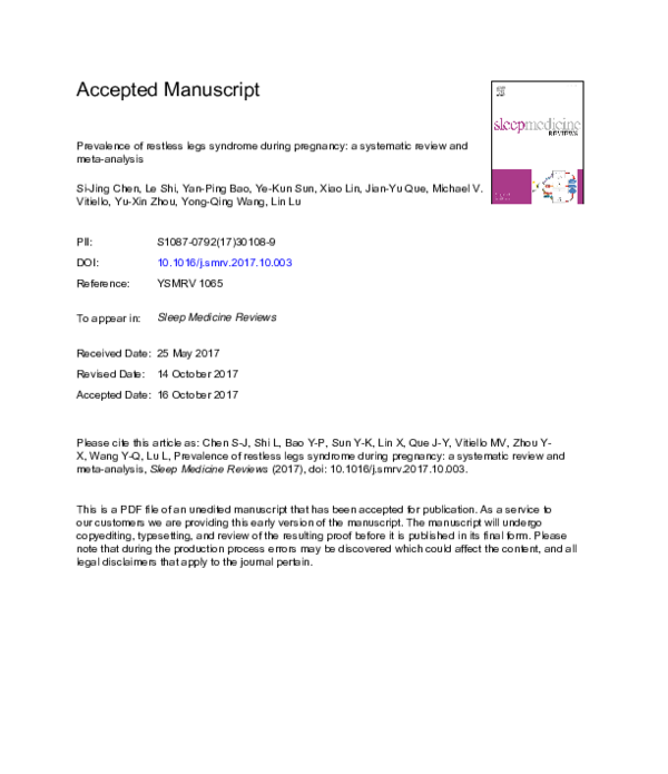 (PDF) Prevalence of restless legs syndrome during pregnancy A