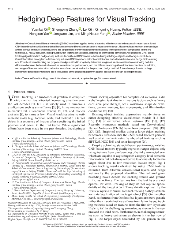 (PDF) Hedging Deep Features for Visual Tracking