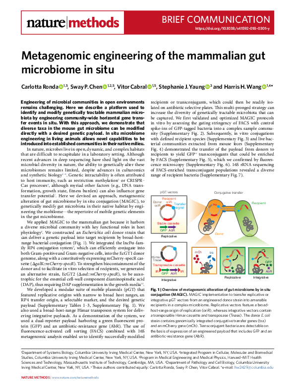(PDF) Metagenomic engineering of the mammalian gut microbiome in situ