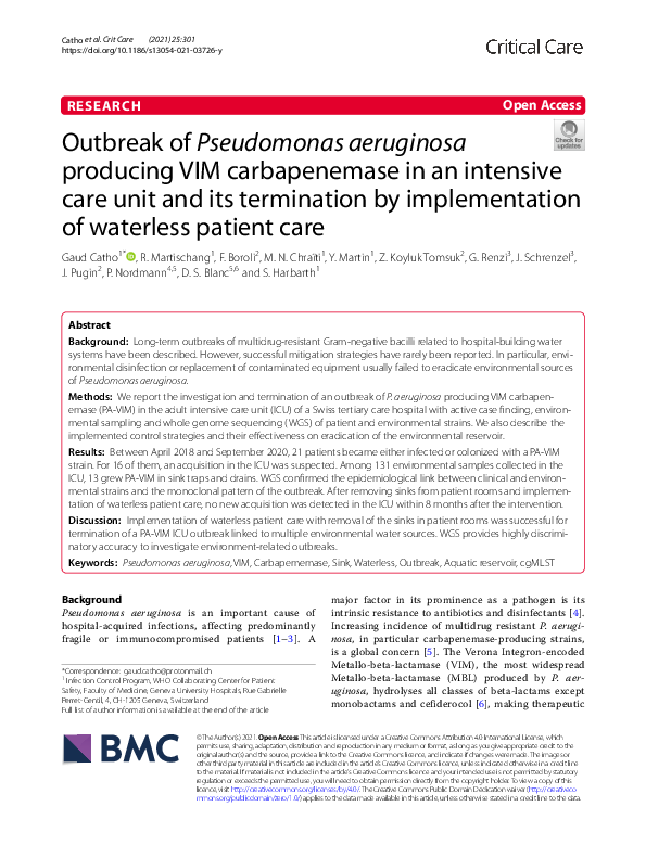 (PDF) Outbreak of Pseudomonas aeruginosa producing VIM carbapenemase in ...