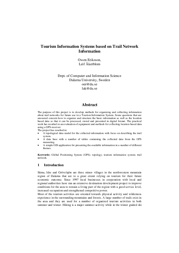 (PDF) Tourism Information Systems based on Trail Network Information