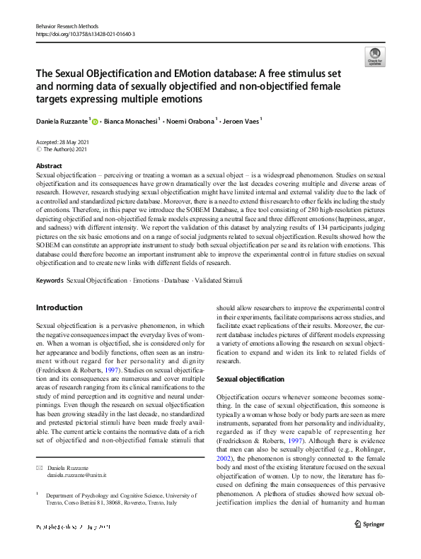 (PDF) The Sexual OBjectification and EMotion database: A free stimulus ...