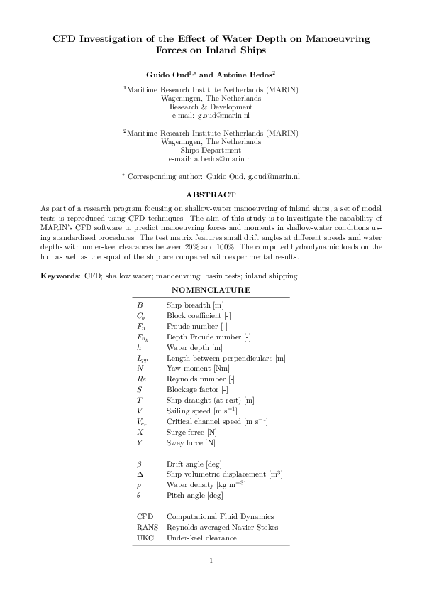 (PDF) CFD Investigation of the Effect of Water Depth on Manoeuvring ...