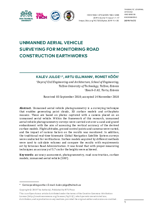 (PDF) Unmanned Aerial Vehicle Surveying For Monitoring Road ...