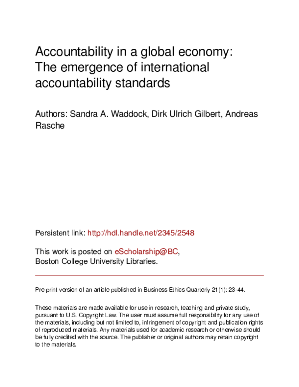 (PDF) Accountability in a Global Economy: The Emergence of ...
