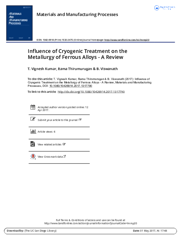 (PDF) Influence of cryogenic treatment on the metallurgy of ferrous ...