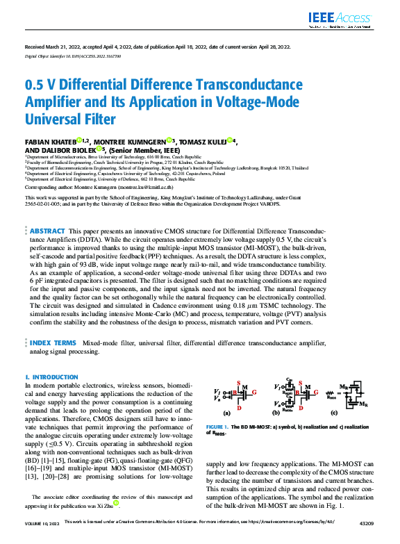 (PDF) 0.5 V Differential Difference Transconductance Amplifier and Its ...