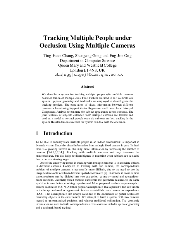 (PDF) Tracking Multiple People Under Occlusion Using MultipleCameras