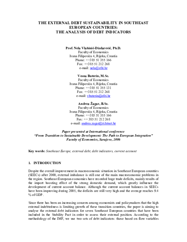 (PDF) The external debt sustainability in Southeast European countries ...