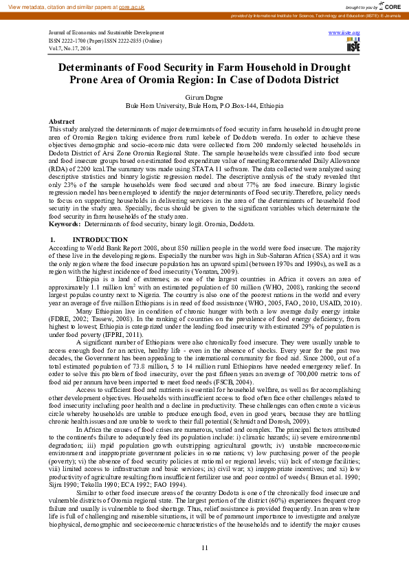 (PDF) Determinants of Food Security in Farm Household in Drought Prone ...