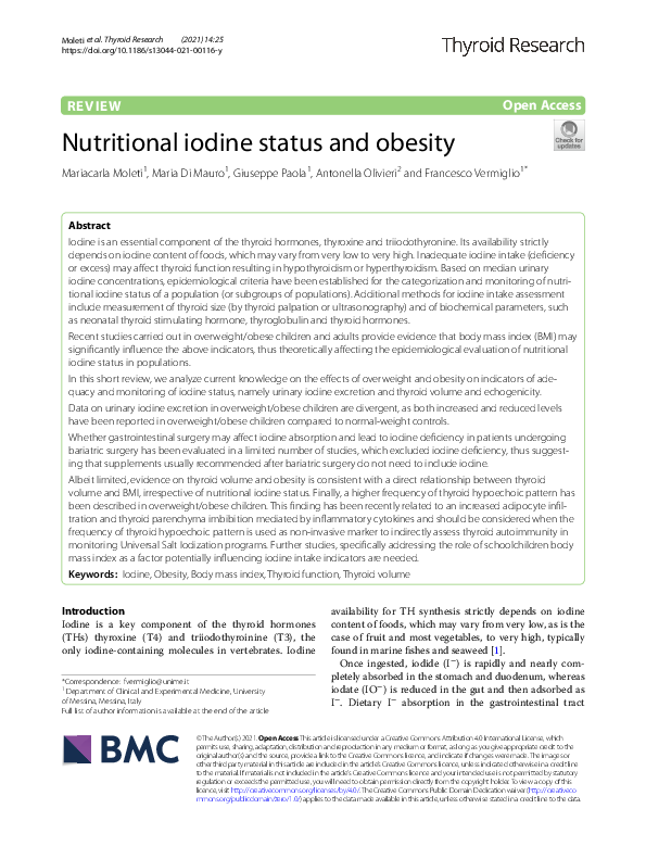 (PDF) Nutritional iodine status and obesity Antonella Olivieri