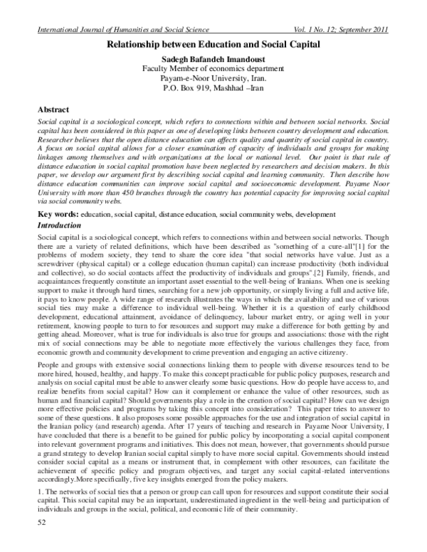 (PDF) Relationship between Education and Social Capital