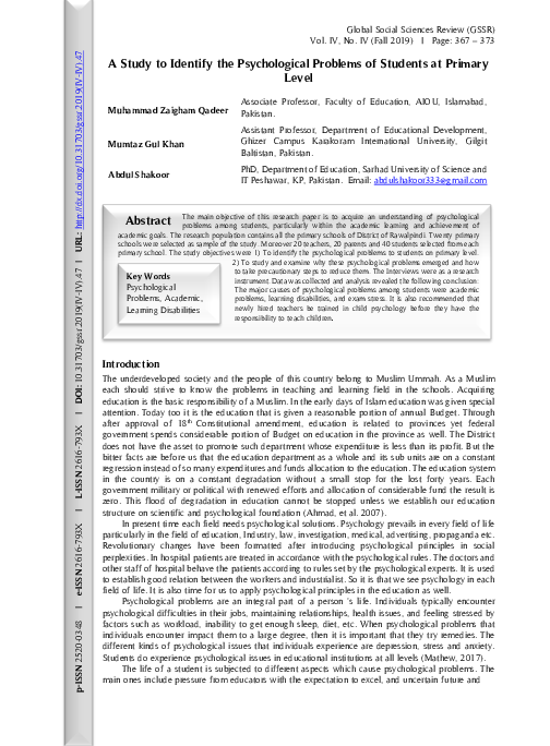 (PDF) A Study to Identify the Psychological Problems of Students at ...