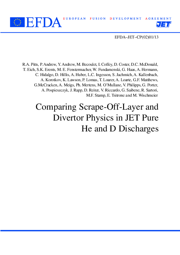 (PDF) Comparing scrape-off layer and divertor physics in JET pure He ...
