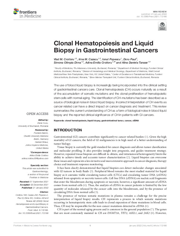 (PDF) Clonal Hematopoiesis and Liquid Biopsy in Gastrointestinal Cancers