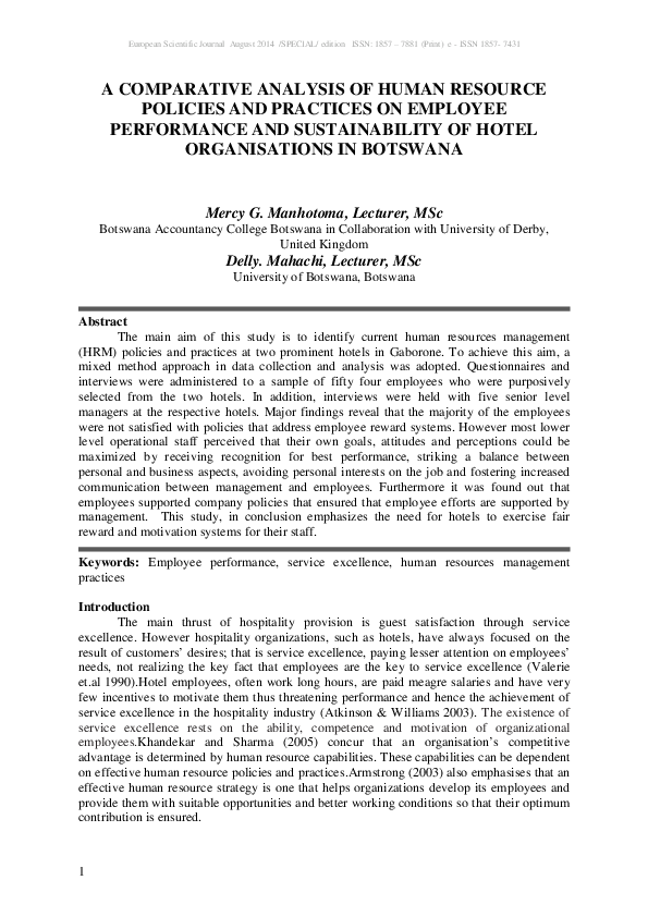 (PDF) A Comparative Analysis of Human Resource Policies and Practices ...
