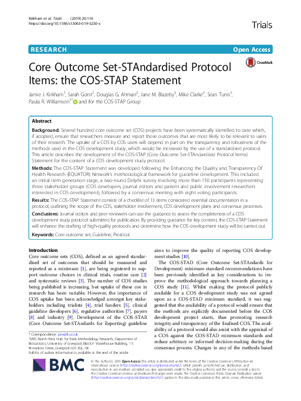 (PDF) Core SetSTAndardised Protocol Items the COSSTAP