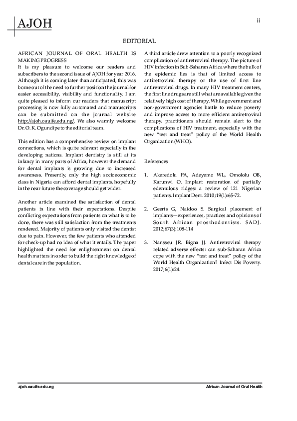(PDF) African Journal of Oral Health is making progress Eyitope