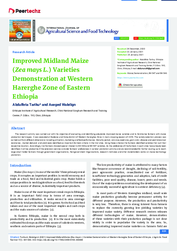 (PDF) Improved Midland Maize (Zea mays L.) Varieties Demonstration at ...
