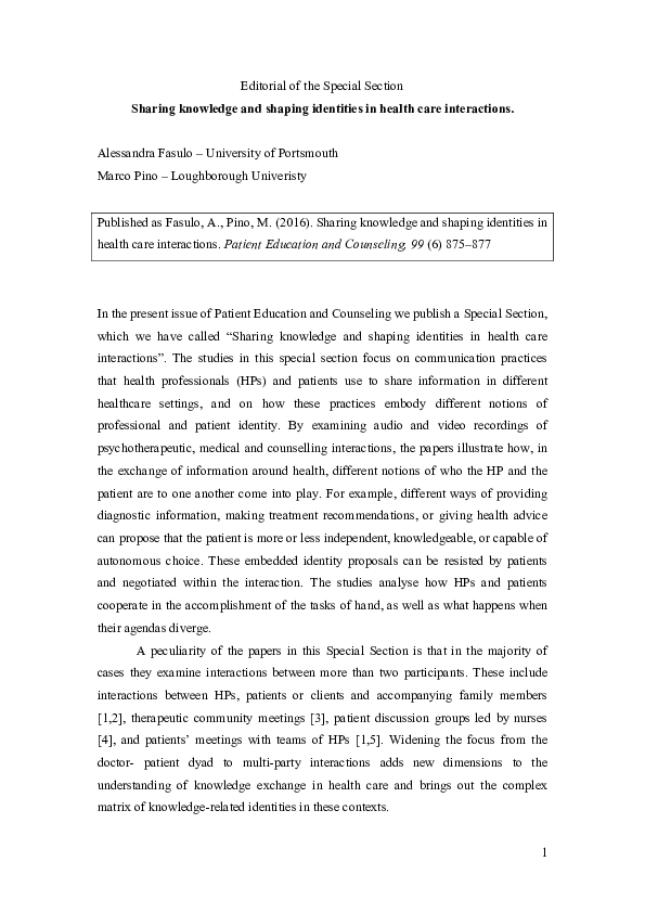 (PDF) Sharing knowledge and shaping identities in healthcare interactions