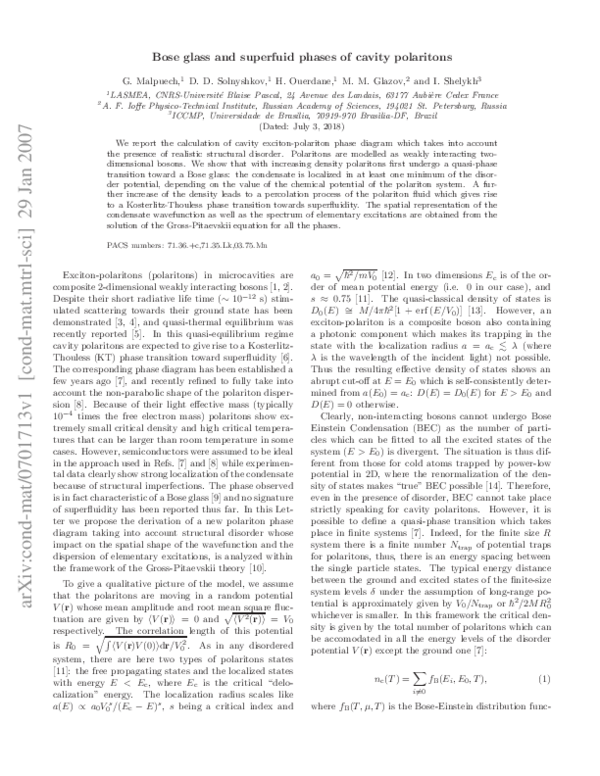 (PDF) Bose Glass and Superfluid Phases of Cavity Polaritons