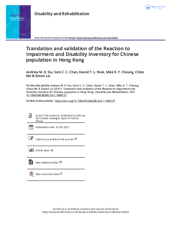 (PDF) Translation and validation of the Reaction to Impairment and