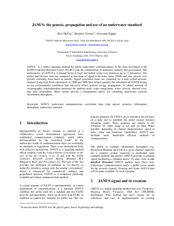 (PDF) JANUS: the genesis, propagation and use of an underwater standard