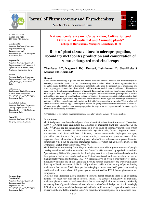 (PDF) Role of plant tissue culture in micropropagation, secondary ...