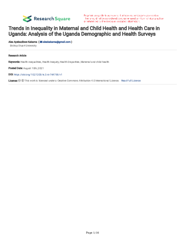 (PDF) Trends in Inequality in Maternal and Child Health and Health Care ...