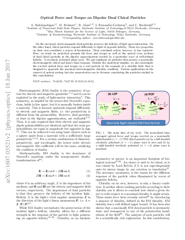 (PDF) Optical force and torque on dipolar dual chiral particles Aso Rahimzadegan Academia.edu