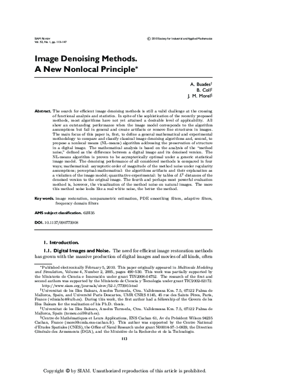 (PDF) Image Denoising Methods. A New Nonlocal Principle