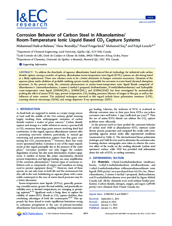(PDF) Corrosion Behavior of Carbon Steel in Alkanolamine/Room ...