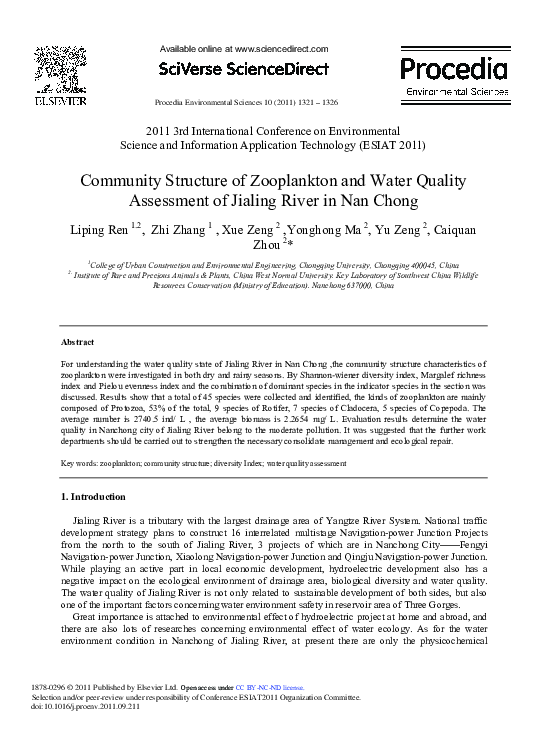 (PDF) Community Structure of Zooplankton and Water Quality Assessment ...