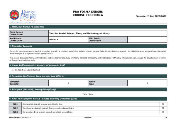 (PDF) PRO FORMA KURSUS COURSE PRO FORMA Semester 2 Sesi 2021/2022