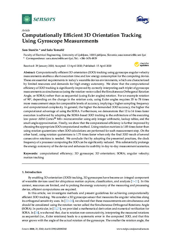 (PDF) Computationally Efficient 3D Orientation Tracking Using Gyroscope ...