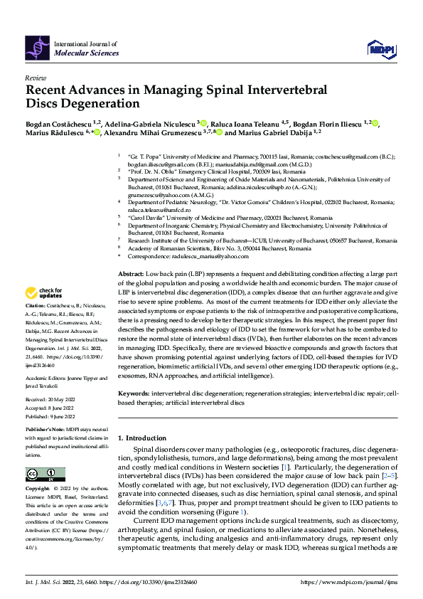 (PDF) Recent Advances in Managing Spinal Intervertebral Discs Degeneration