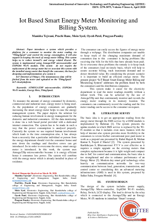 Pdf Iot Based Smart Energy Meter Monitoring And Billing System Pdf Iot Based Smart Energy Meter Monitoring And Billing System