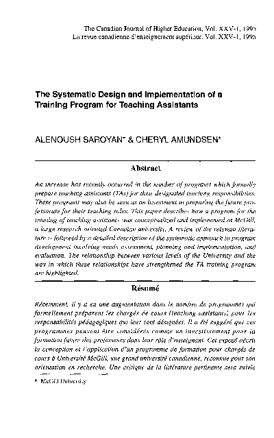 (PDF) The Systematic Design and Implementation of a Training Program ...