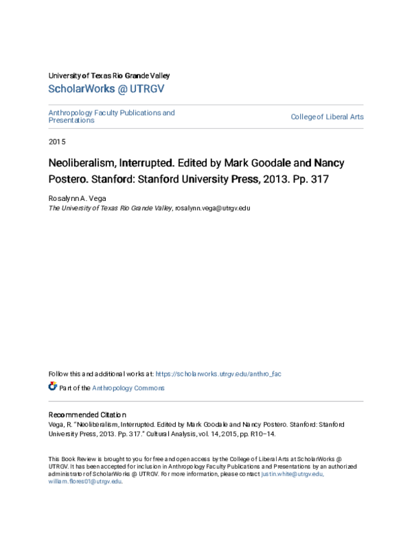 (PDF) Neoliberalism, Interrupted. Edited by Mark Goodale and Nancy ...