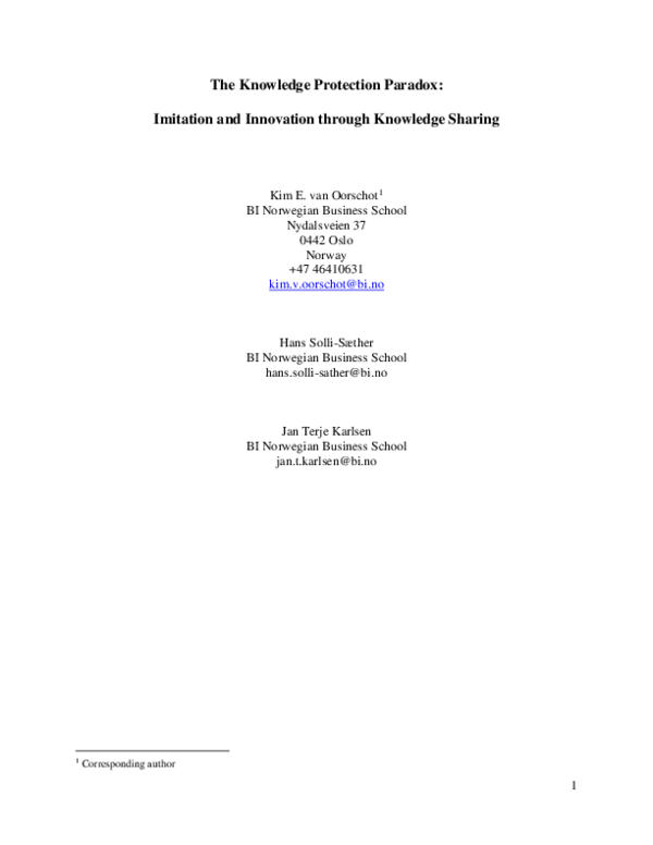 (PDF) The knowledge protection paradox: imitation and innovation ...