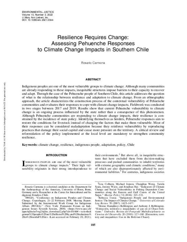 (PDF) Resilience Requires Change: Assessing Pehuenche Responses to ...