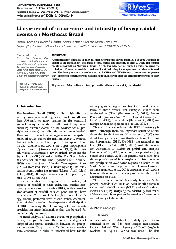 (PDF) Linear trend of occurrence and intensity of heavy rainfall events ...