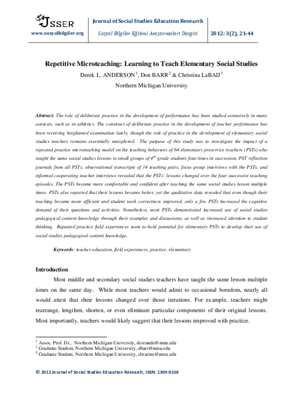 (PDF) Repetitive Microteaching: Learning to Teach Elementary Social Studies