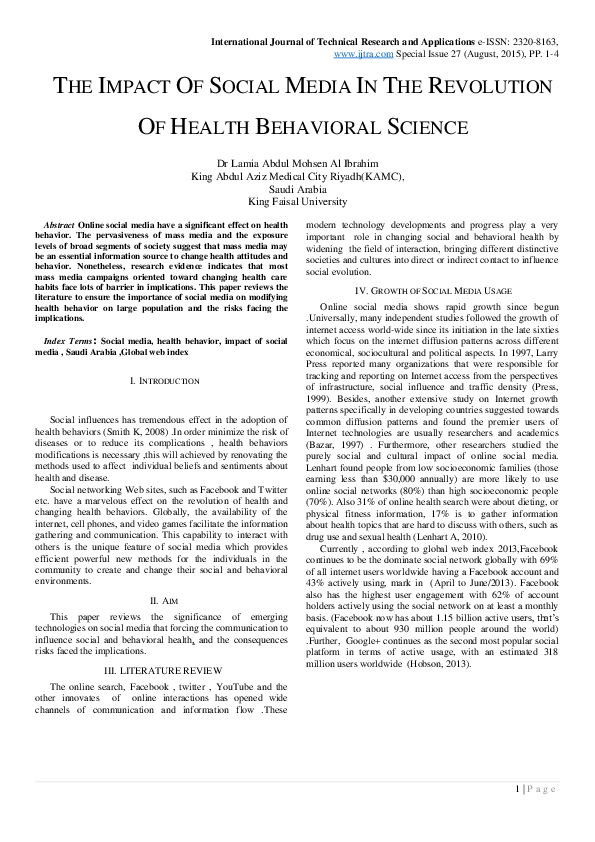 (PDF) The Impact of Social Media in the Revolution of Health Behavioral ...