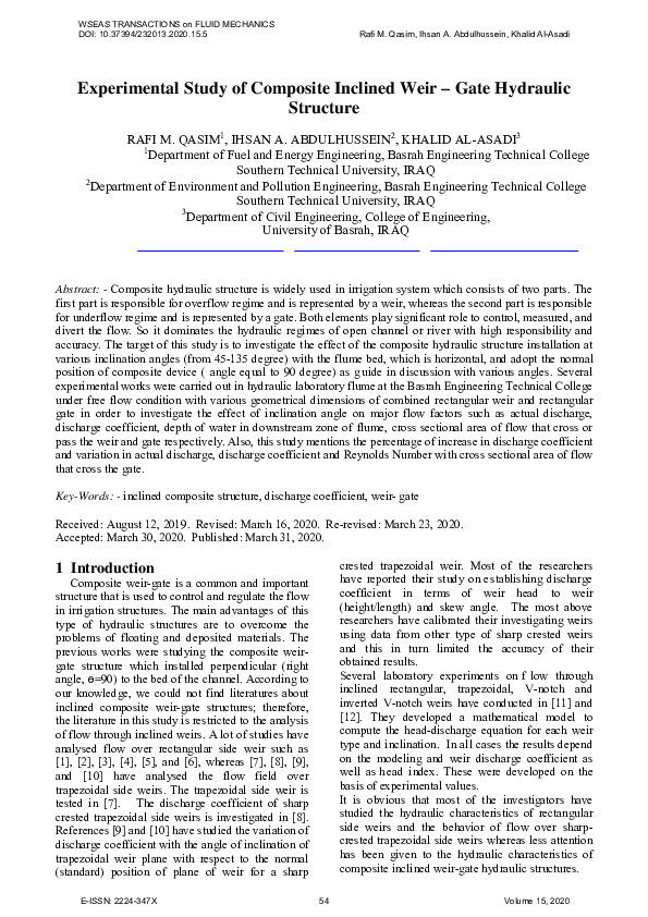 (PDF) Experimental Study of Composite Inclined Weir – Gate Hydraulic ...