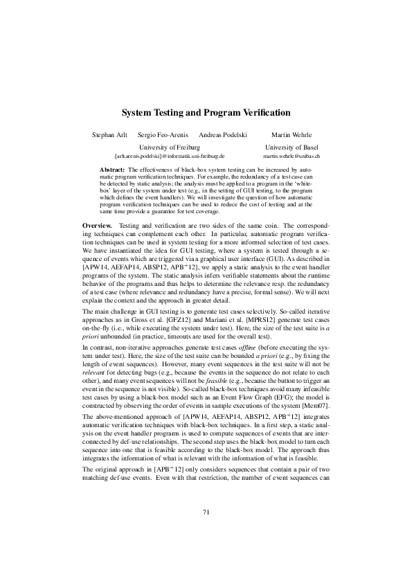(PDF) System Testing and Program Verification