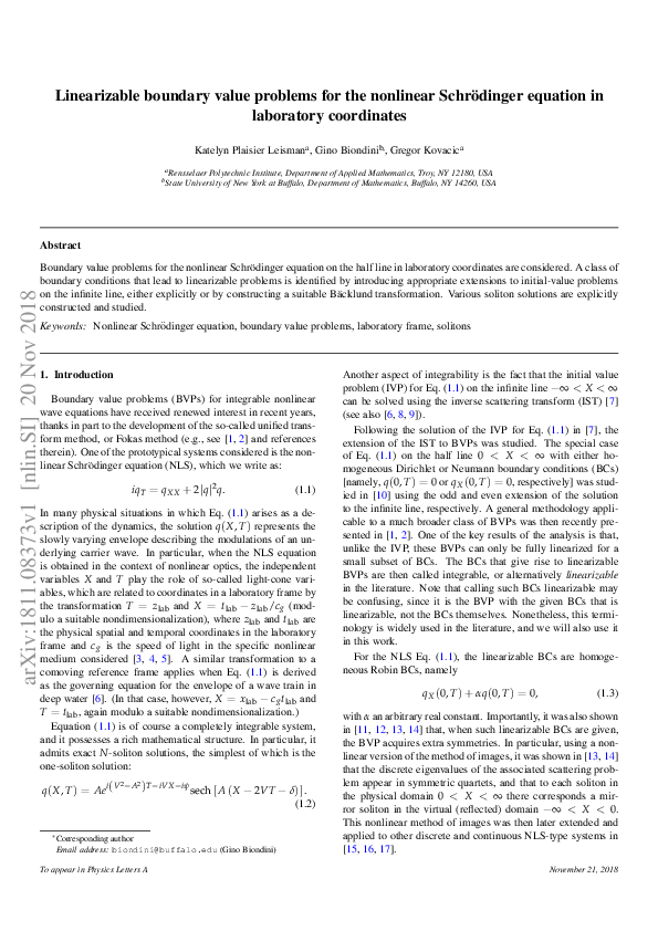 (PDF) Linearizable boundary value problems for the nonlinear ...