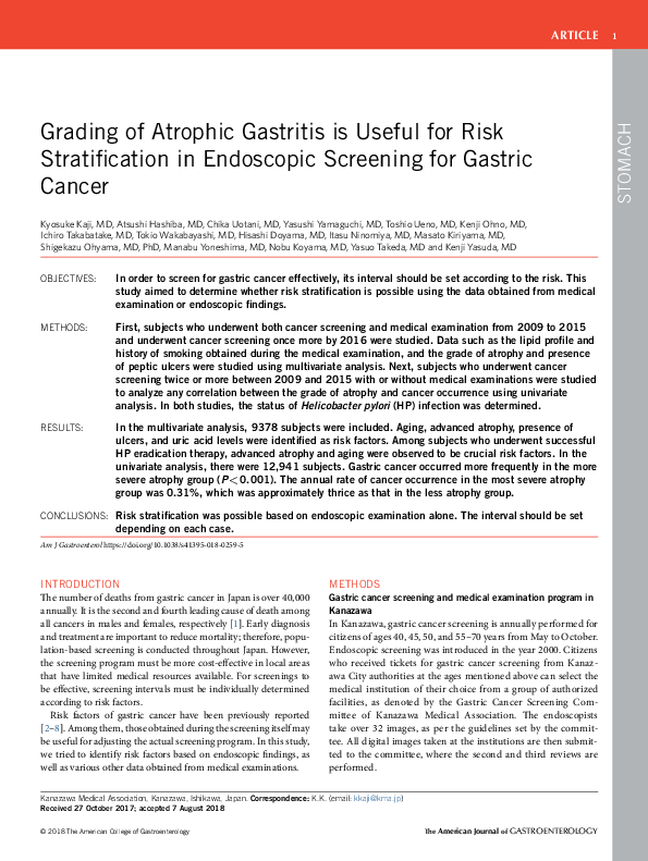 (PDF) Grading of Atrophic Gastritis is Useful for Risk Stratification