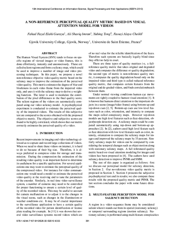 (PDF) A non-reference perceptual quality metric based on visual ...