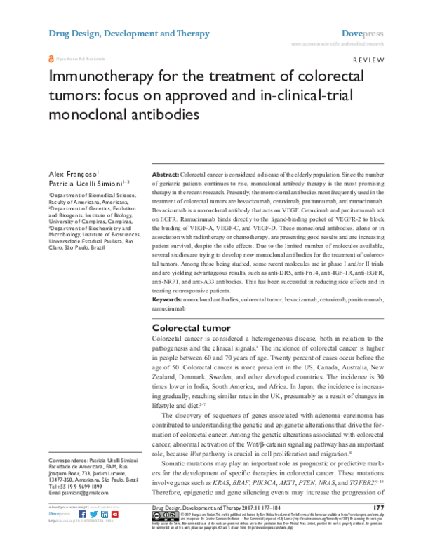 (PDF) Immunotherapy for the treatment of colorectal tumors: focus on ...